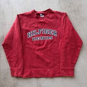 Tommy Hilfiger Sweatshirt Mens Medium Red Good Vintage Hilfiger Denim Crewneck